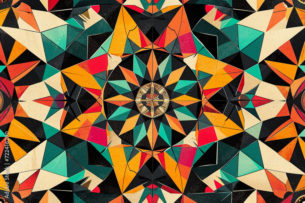 Poster create a colorful pattern with geometric shapes and intricate details