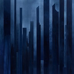 a blue city skyline with tall rectangular objects
