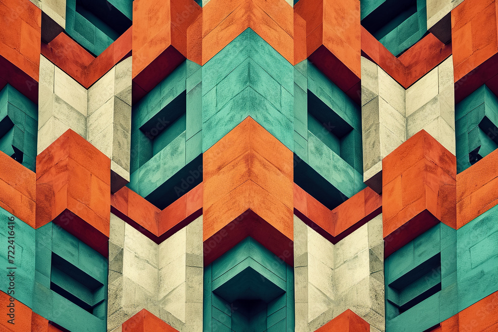 Poster create a symmetrical pattern of geometric shapes, with alternating textures