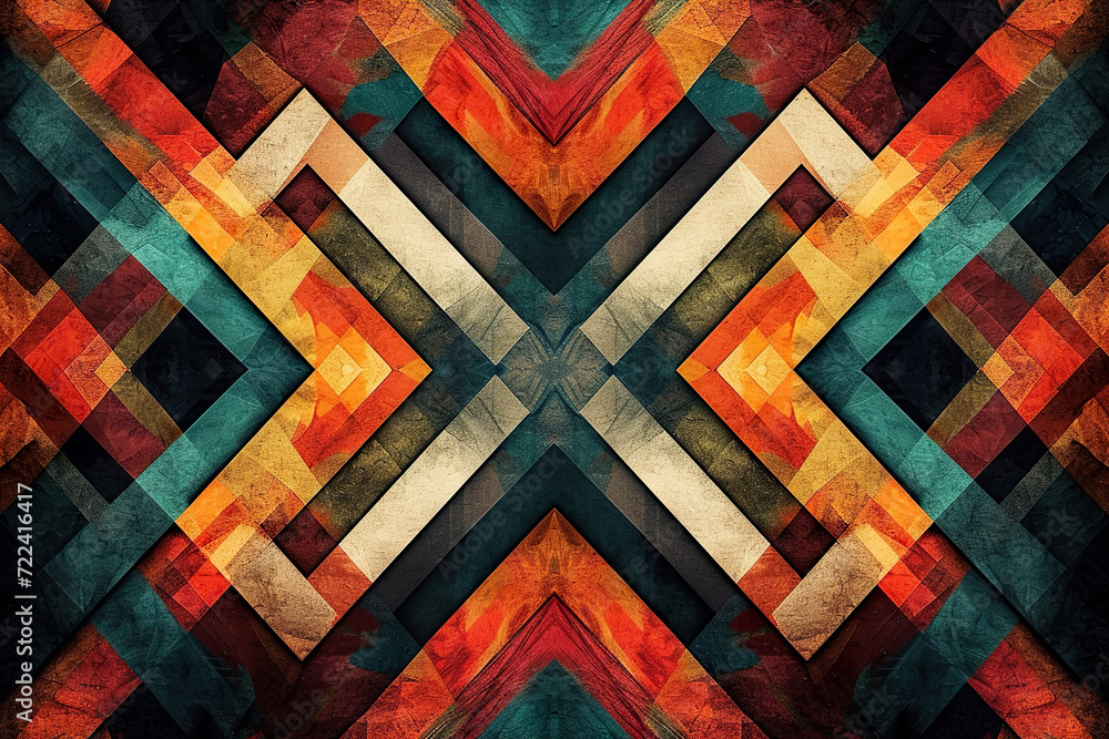 Poster create a symmetrical pattern of geometric shapes, with alternating textures