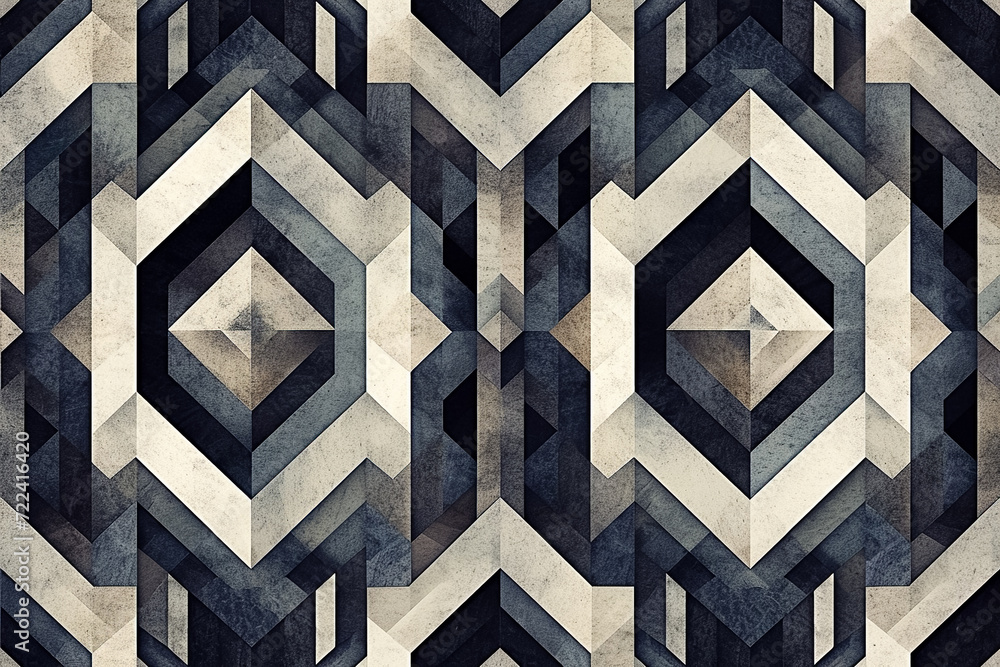 Poster create a symmetrical pattern of geometric shapes, with alternating textures