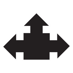 Three-way, two-way or one -way inward or outward pointing mini arrows. A symbol made from a trio of small black arrow shapes. Isolated on a white background.