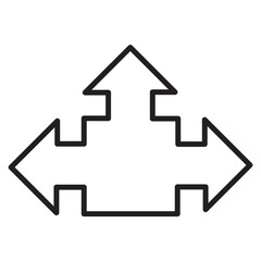 Three-way, two-way or one -way inward or outward pointing mini arrows. A symbol made from a trio of small black arrow shapes. Isolated on a white background.