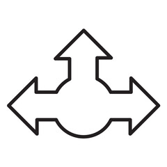 Three-way, two-way or one -way inward or outward pointing mini arrows. A symbol made from a trio of small black arrow shapes. Isolated on a white background.