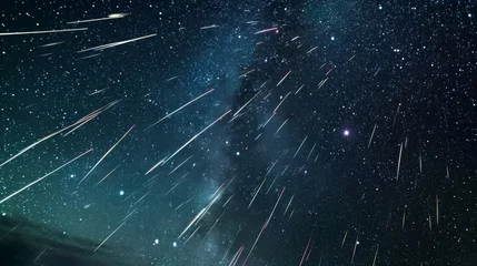 Foto op Canvas Meteor shower against the backdrop of a star-filled sky, capturing bright trails of shooting stars. Concept of astronomy, cosmos, space exploration, stargazing. © Jafree
