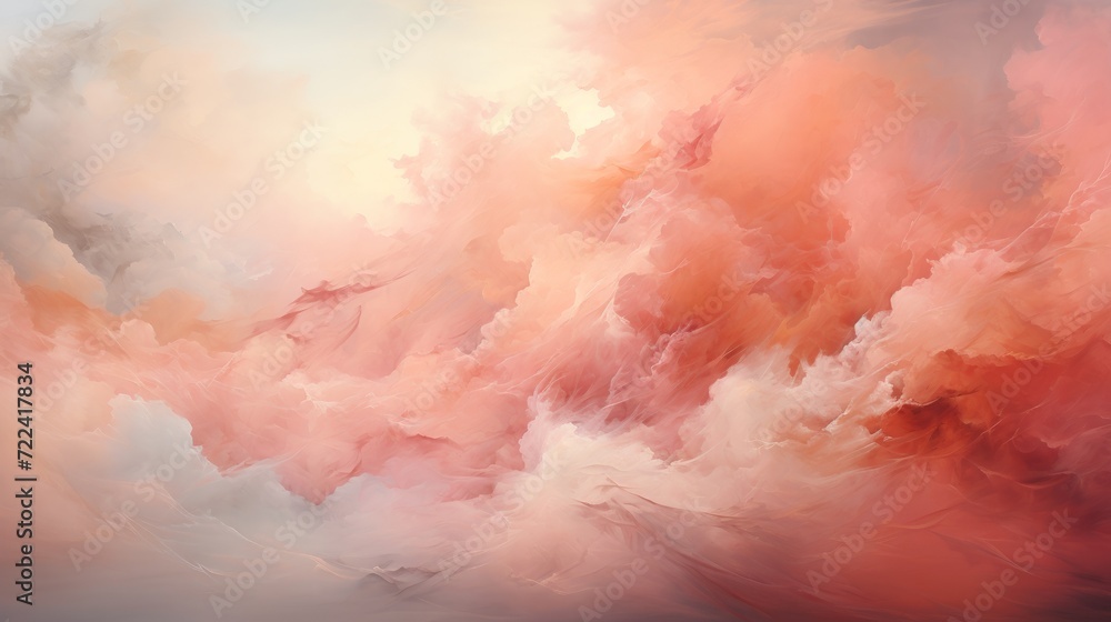Poster digital artwork with soft peach, red and white brush strokes, creating an abstract cloud-like appear