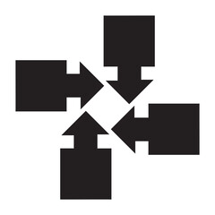 Three-way, two-way or one -way inward or outward pointing mini arrows. A symbol made from a trio of small black arrow shapes. Isolated on a white background.