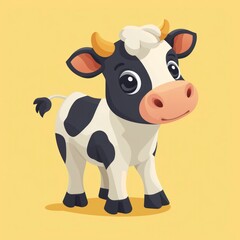 Cute Happy Cow Cartoon Illustration. Animal Nature Icon Concept Isolated Flat Cartoon Style