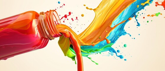 a colorful paint pouring out of a bottle - obrazy, fototapety, plakaty