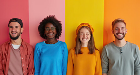A panoramic collage featuring faces of multiracial young people. This visual composition captures diversity, inclusivity, and the unique characteristics of individuals from different racial background - obrazy, fototapety, plakaty