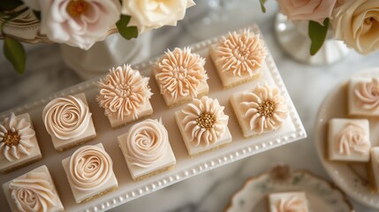 petit fours decorated with intricate designs and delicate frosting