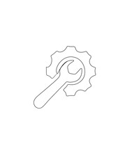Wrench and gear icon in trendy flat line art design