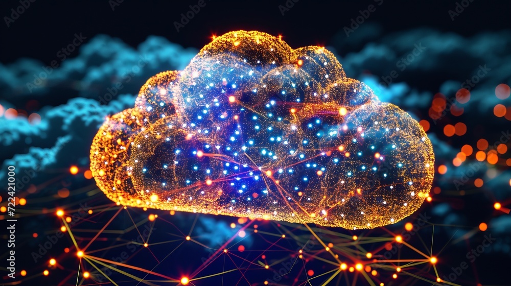 Poster secure cloud network with digital shield dynamic and dramatic composition with copy space