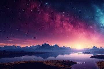 Naklejka premium Fantasy Galaxy Landscape Background. Generative AI