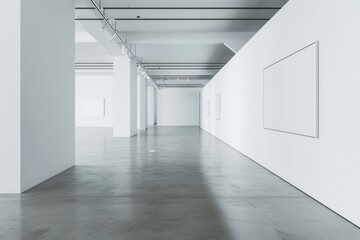 Minimalist Gallery Mockup with White Wall and Concrete Floor