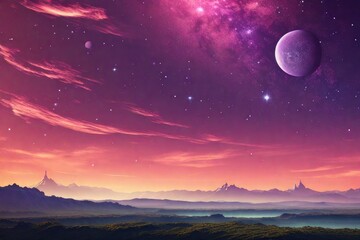 Fantasy Galaxy Landscape Background. Generative AI