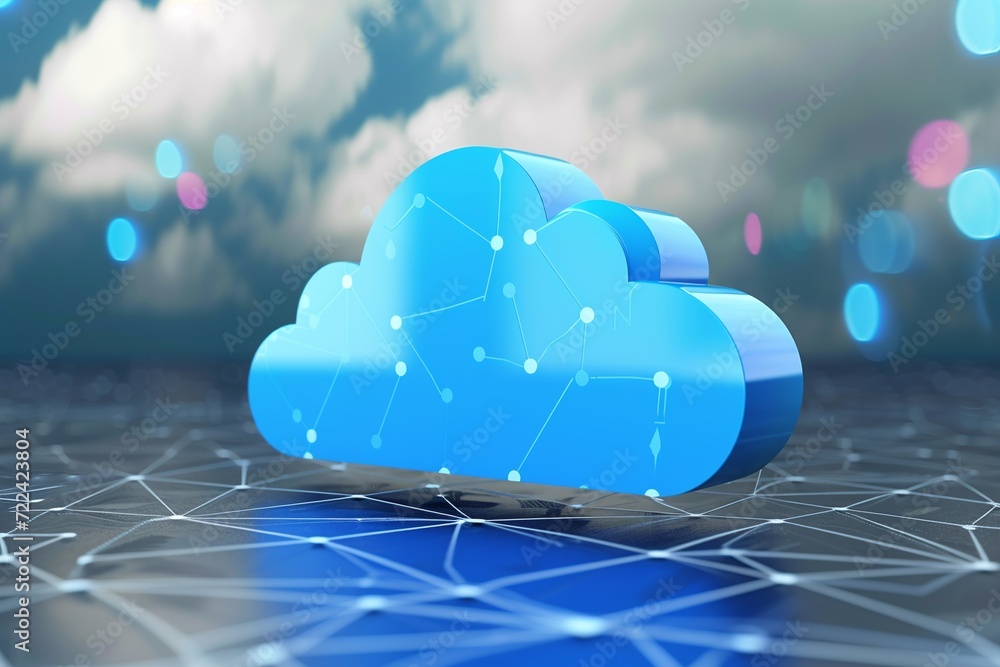 Aufkleber cloud computing concept. 3d illustration of cloud computing on blue background. ai.