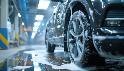 car cleaning and washing with foam soap