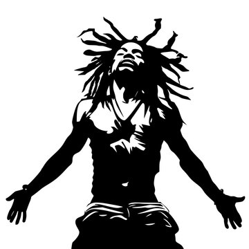 rastaman simple vector black and white, white background, shilhouette,