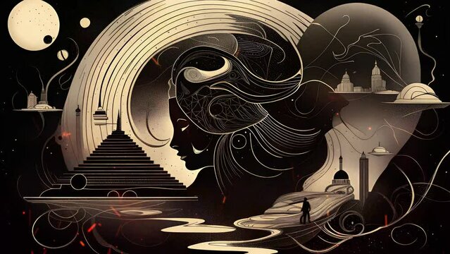 Mystical surrealism conceptual abstract fantasy art, astrological horoscope. Suitable for content illustration like religion, meditation, science, healing therapy, etc. State of mind, universe, cosmos