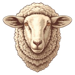 Farm Sheep head sketch hand drawn illustration, cartoon flat style