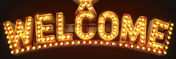 Interactive holographic welcome  sign shining big in the air with futuristic technology