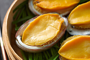 Steamed Abalone in Bamboo Steamer - Exquisite 4K Ultra HD Image of Gourmet Seafood Dish