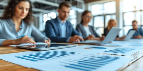 Business Professionals Analyzing Data in Modern Office Meeting