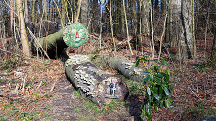 A painted and decorated tree trunk