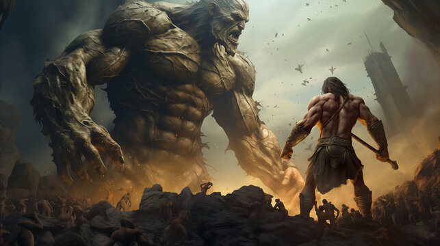 Ancient giant fighting small human