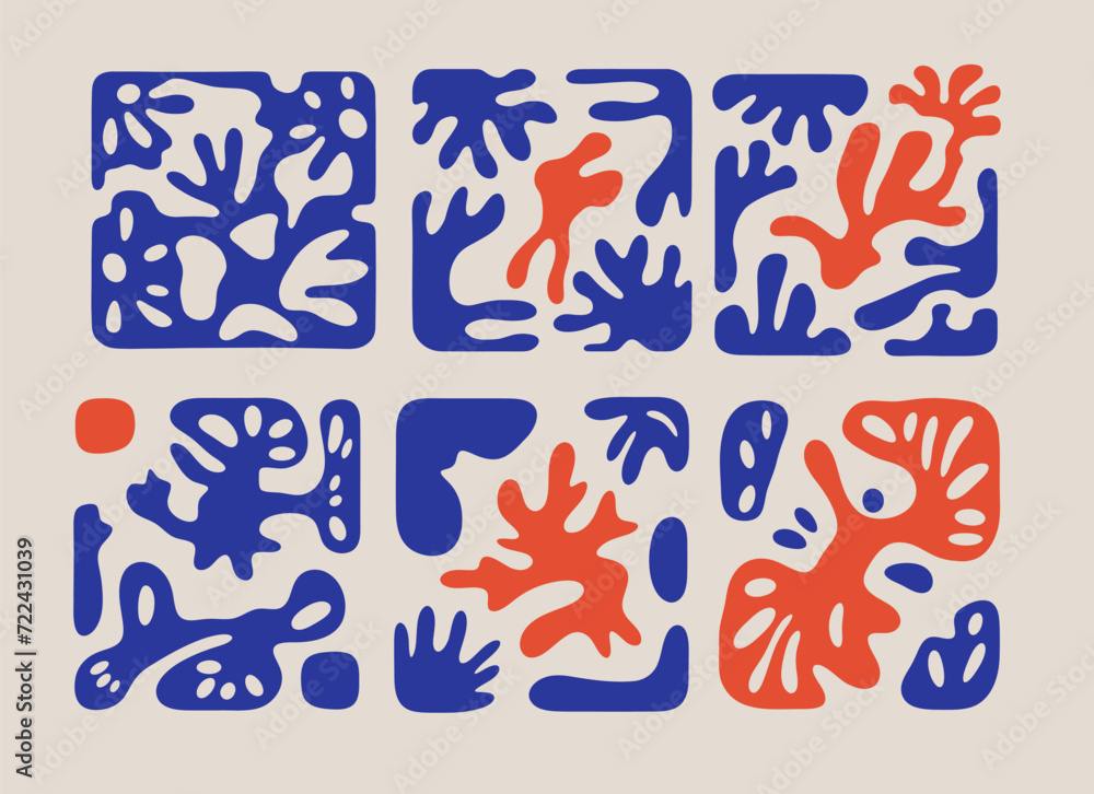 Aufkleber a set of organic floral figures hand drawn in ink. abstract shapes in modernism and fauvism boho sty