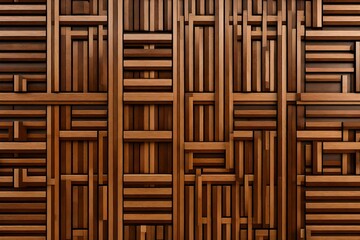 A decorative screen featuring oak and walnut wood wicker 3D panels, with a focus on the seamless, realistic texture and quality. 8k