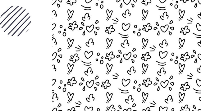 Seamless pattern with simple abstract and organic freeform shapes - hearts and flowers. Happy Valentine's day pattern on white background