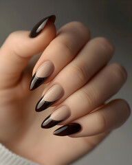 Trending Dark-Beige French Nail Art on Perfect Long Nails