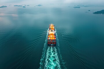 Container ship full speed sailing in sea for transporting cargo logistic import and export goods...