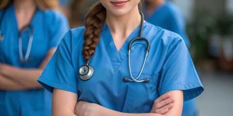 Woman in Scrubs With Stethoscope Examining Patients Condition
