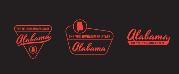 Vector set of vintage logos, emblems, silhouettes and design elements of the state of Alabama, USA.