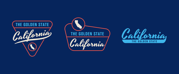 Vector set of vintage logos, emblems, silhouettes and design elements of the state of California, USA.