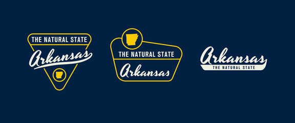 Vector set of vintage logos, emblems, silhouettes and design elements of the state of Arkansas, USA.
