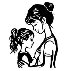 Fototapeta premium Cute daughter and mother hand drawn icon simple svg vector 