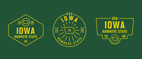 Iowa - Hawkeye State. Iowa state logo, label, poster. Vintage poster. Print for T-shirt, typography. Vector illustration - obrazy, fototapety, plakaty
