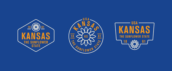 Kansas - Sunflower State. Kansas state logo, label, poster. Vintage poster. Print for T-shirt, typography. Vector illustration