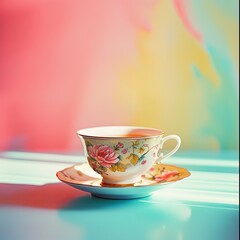 a teacup with a flower pattern on it