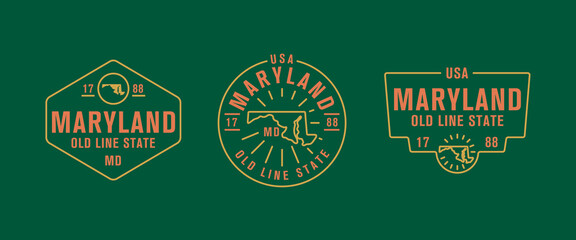 Maryland - Old Line State. Maryland state logo, label, poster. Vintage poster. Print for T-shirt, typography. Vector illustration