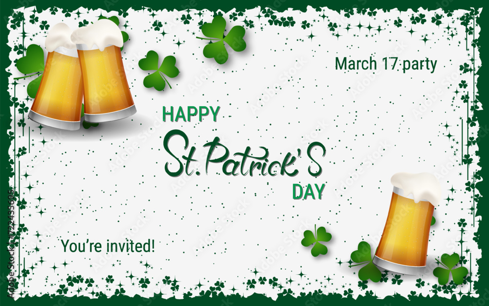 Poster st.patrick's day vector illustration. white background with clover leaves and design elements