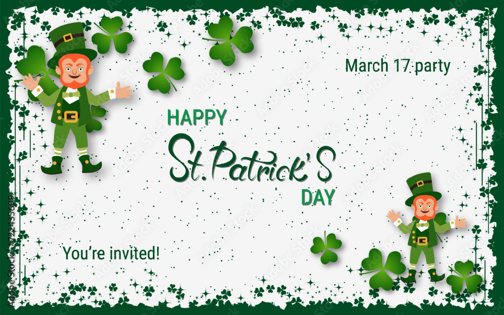 Poster st.patrick's day vector illustration. white background with clover leaves and design elements