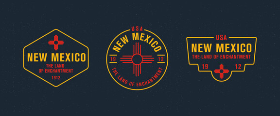 New Mexico - The Land of Enchantment. New Mexico state logo, label, poster. Vintage poster. Print for T-shirt, typography. Vector illustration - obrazy, fototapety, plakaty