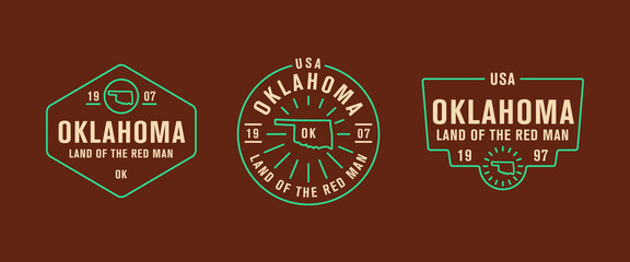 Oklahoma - Land of the Red Man. Oklahoma state logo, label, poster. Vintage poster. Print for T-shirt, typography. Vector illustration