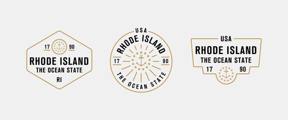 Rhode Island - The Ocean State. Rhode Island state logo, label, poster. Vintage poster. Print for T-shirt, typography. Vector illustration - obrazy, fototapety, plakaty