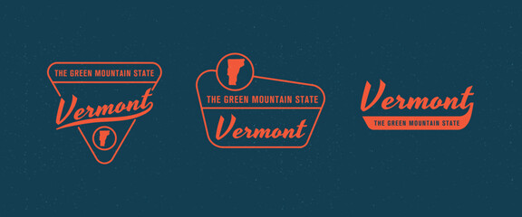 Vermont - The Green Mountain State. Vermont state logo, label, poster. Vintage poster. Print for T-shirt, typography. Vector illustration - obrazy, fototapety, plakaty
